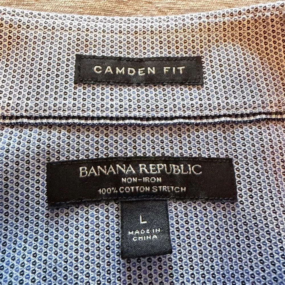 Banana Republic Camden Fit Non-Iron Cotton Dress Shirt Blue White Mens Large